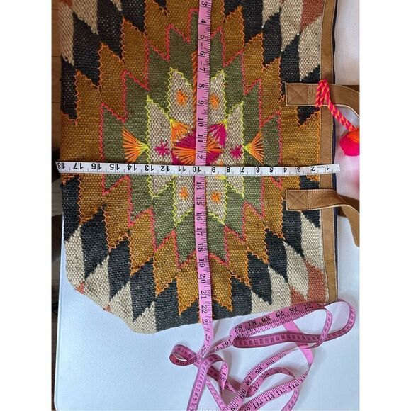 Panache Women's Handwoven Jute Embroidered Leather Tote Bag - Picture 8 of 10